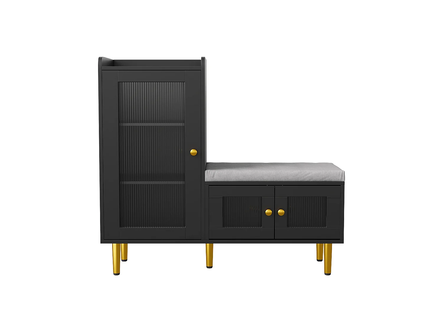 Banc à Chaussures avec Tabouret et Étageres réglables, Armoire à Chaussures avec Assise, Meuble à Chaussures en Porte, pour Entrée, 100x35x90cm, Noir