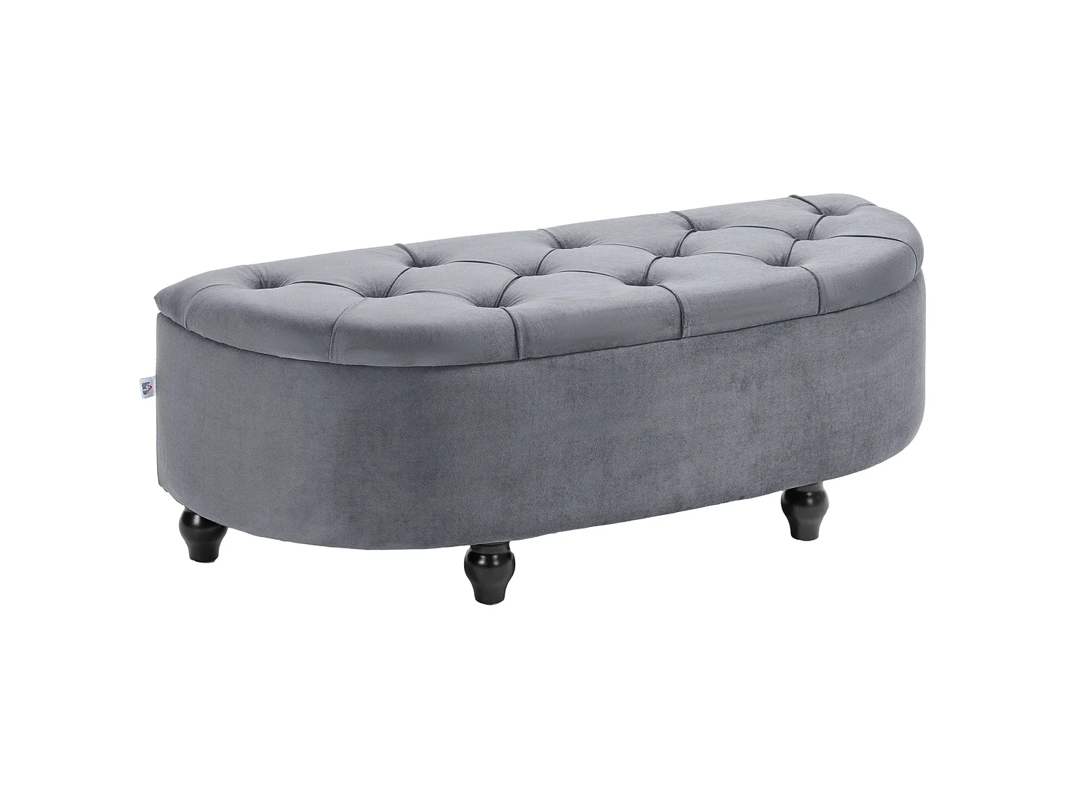 Rafili Velvet Grey Semi Circle Storage Bench with Tufted Seat