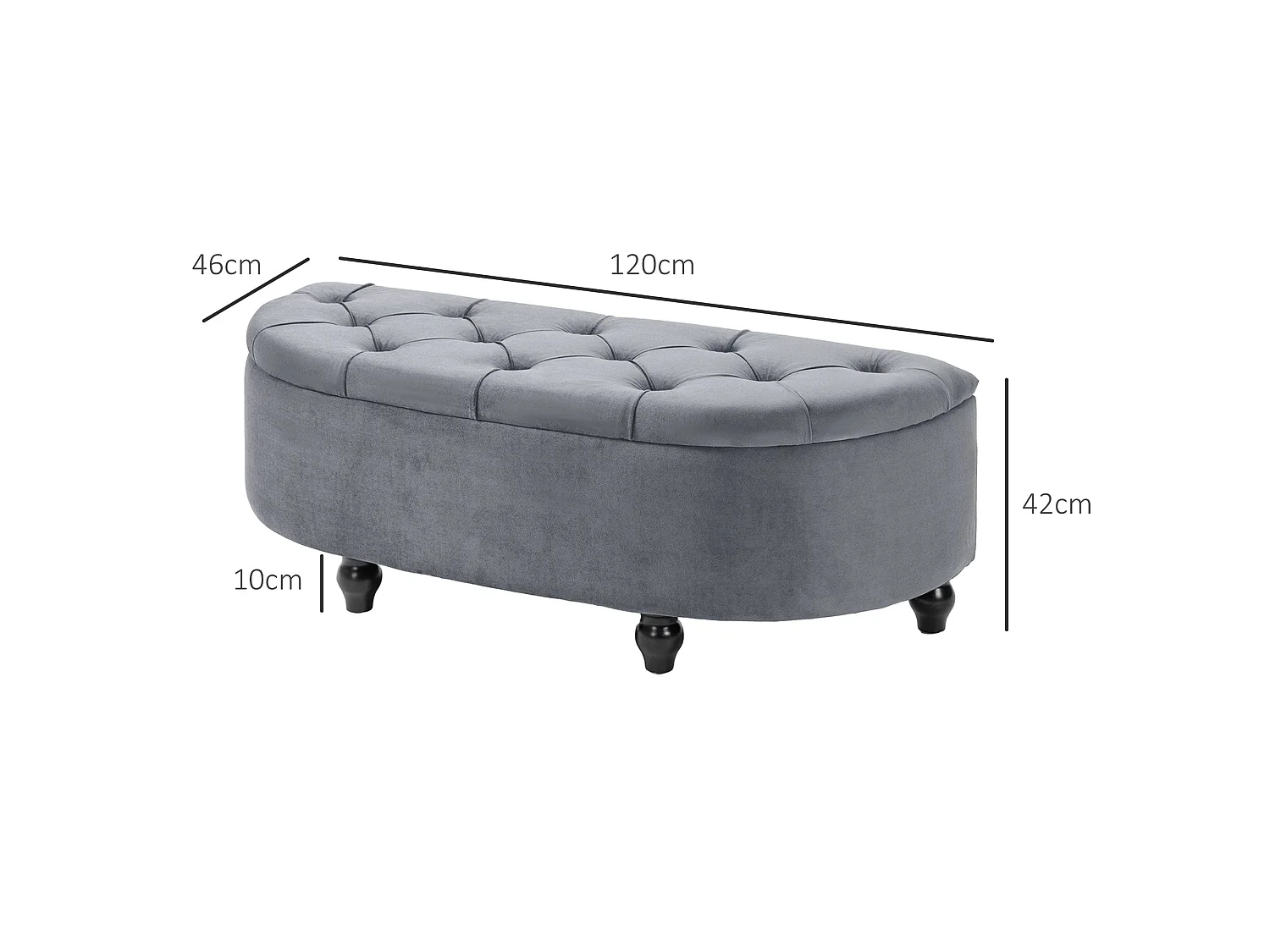 Rafili Velvet Grey Semi Circle Storage Bench with Tufted Seat