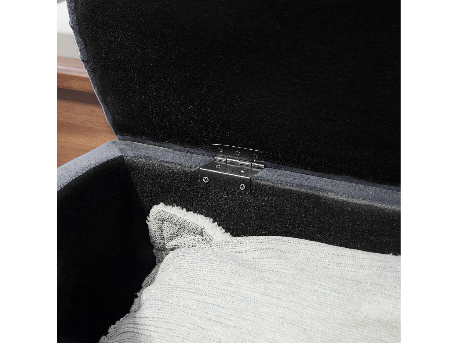 Rafili Velvet Grey Semi Circle Storage Bench with Tufted Seat
