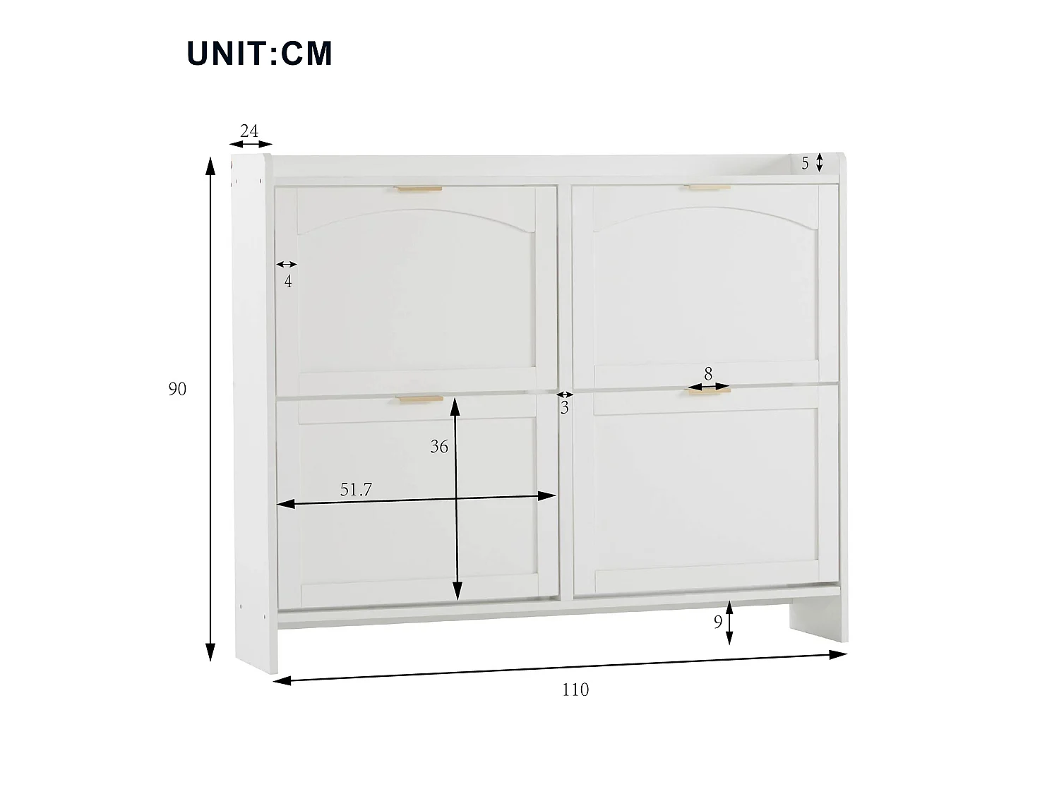 Modern Shoe Cabinet - 4 Drop-Down Compartments - White