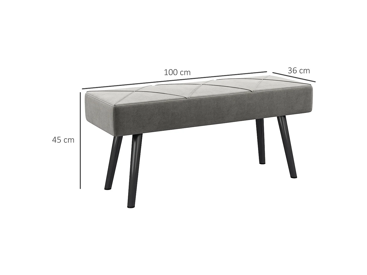 Mazuka Grey Velvet Feel Bench with X Frame Black Metal Legs 100cm