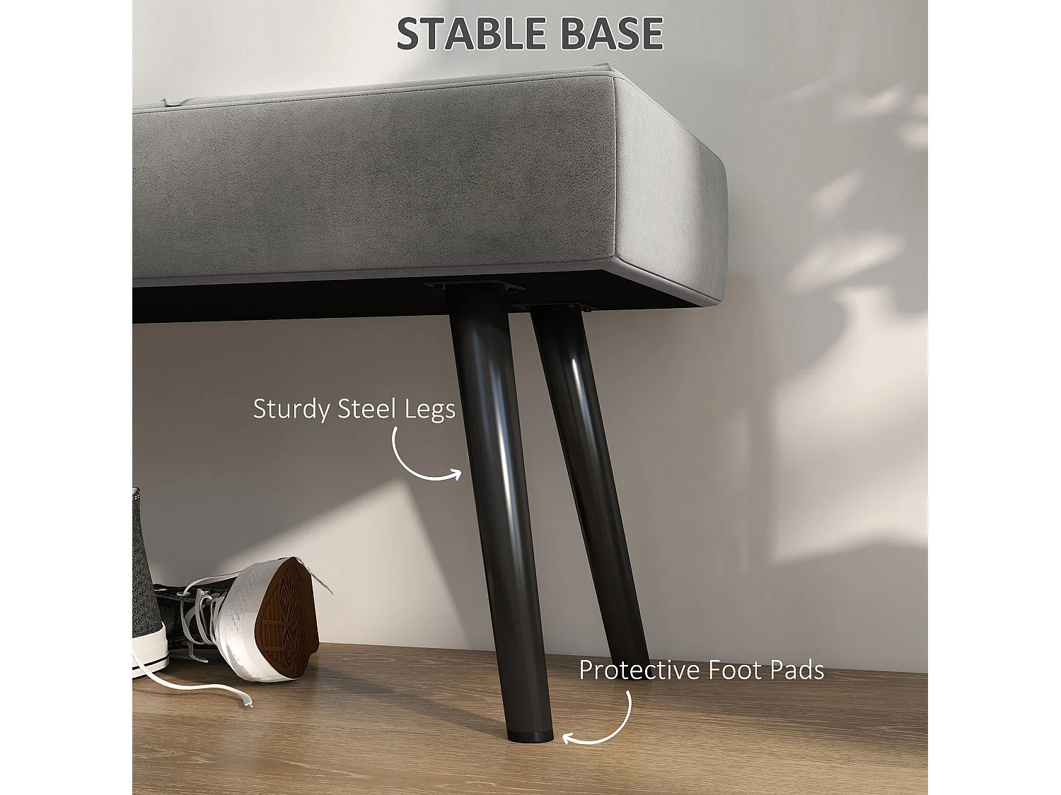 Mazuka Grey Velvet Feel Bench with X Frame Black Metal Legs 100cm