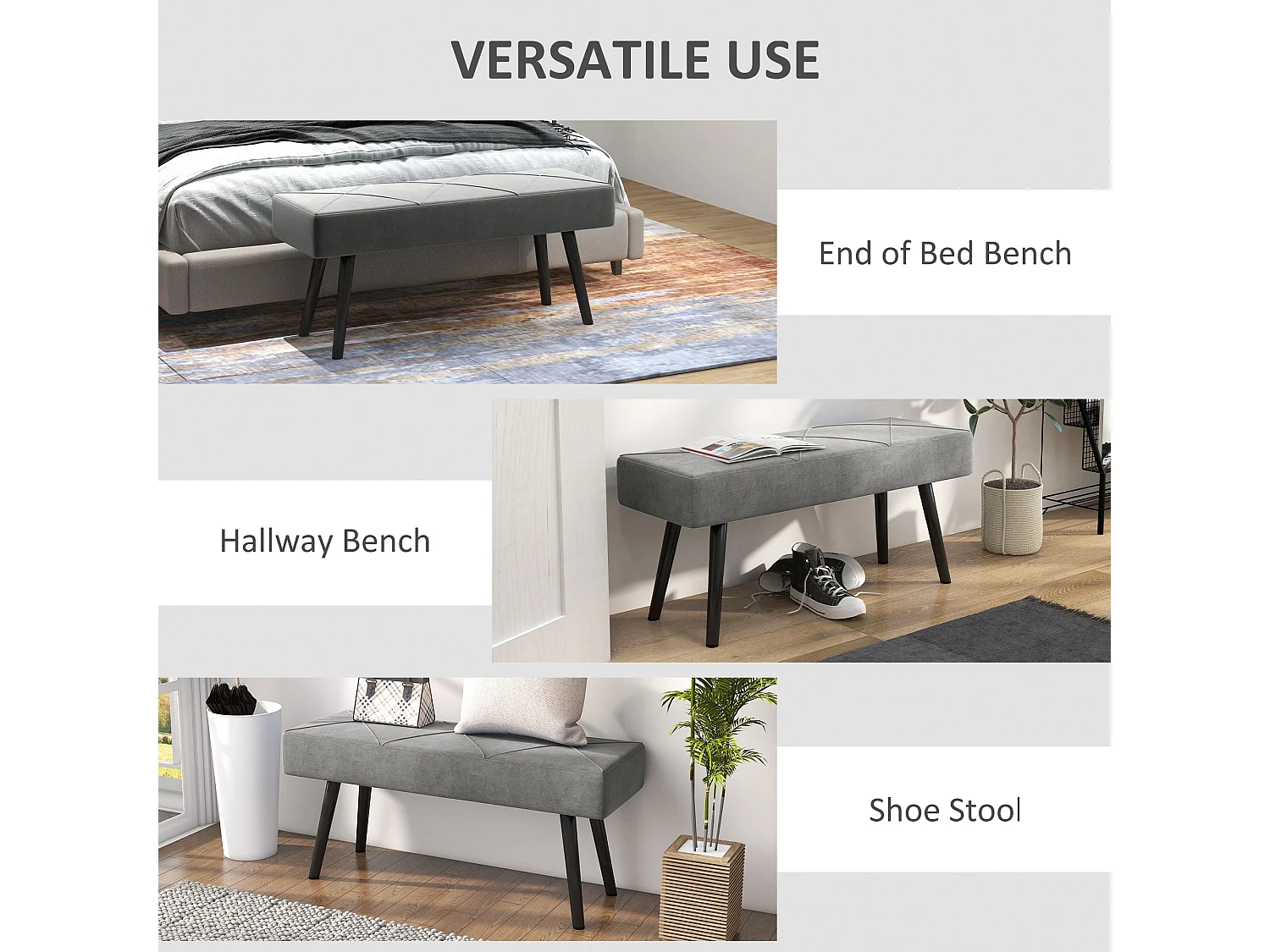 Mazuka Grey Velvet Feel Bench with X Frame Black Metal Legs 100cm