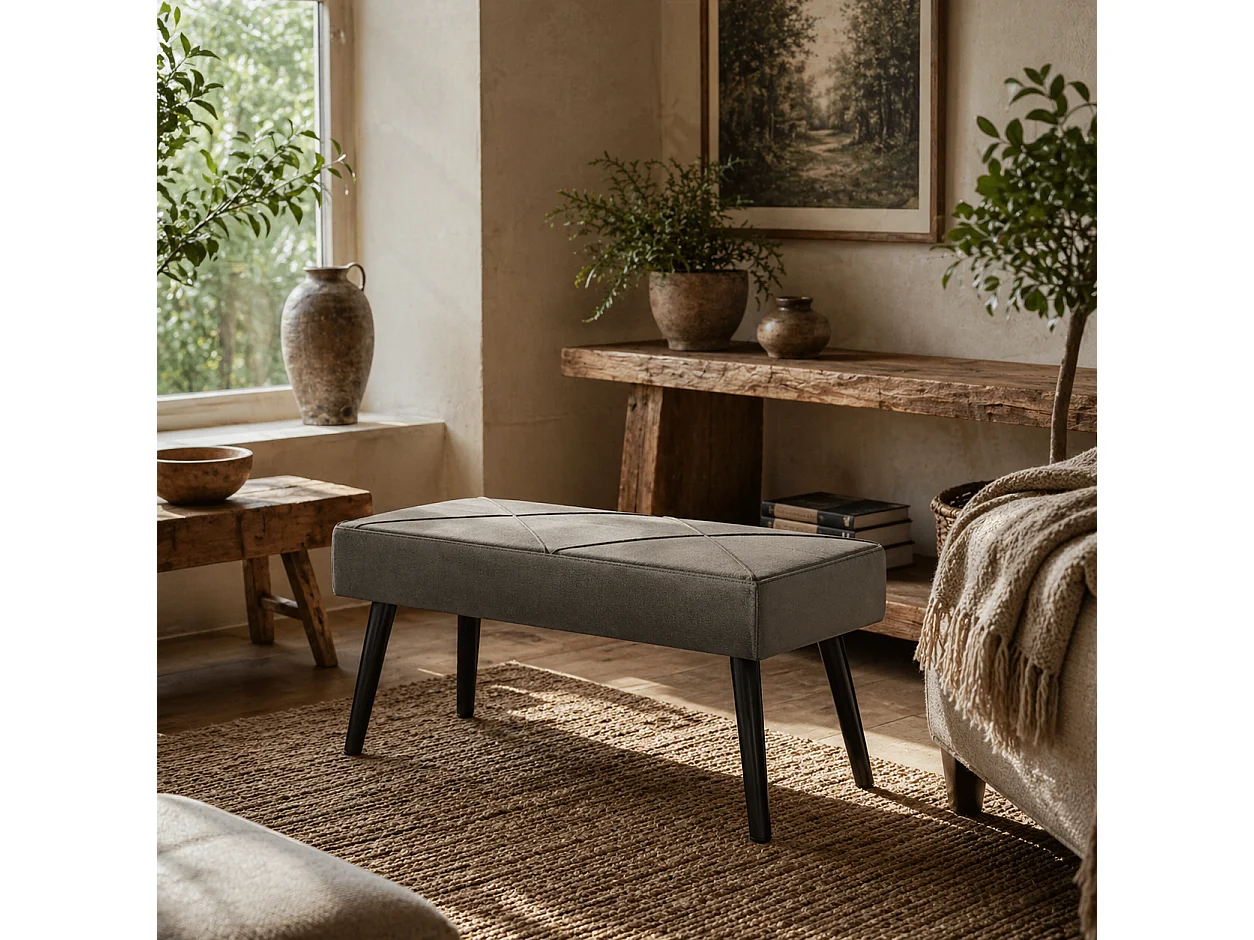 Mazuka Grey Velvet Feel Bench with X Frame Black Metal Legs 100cm