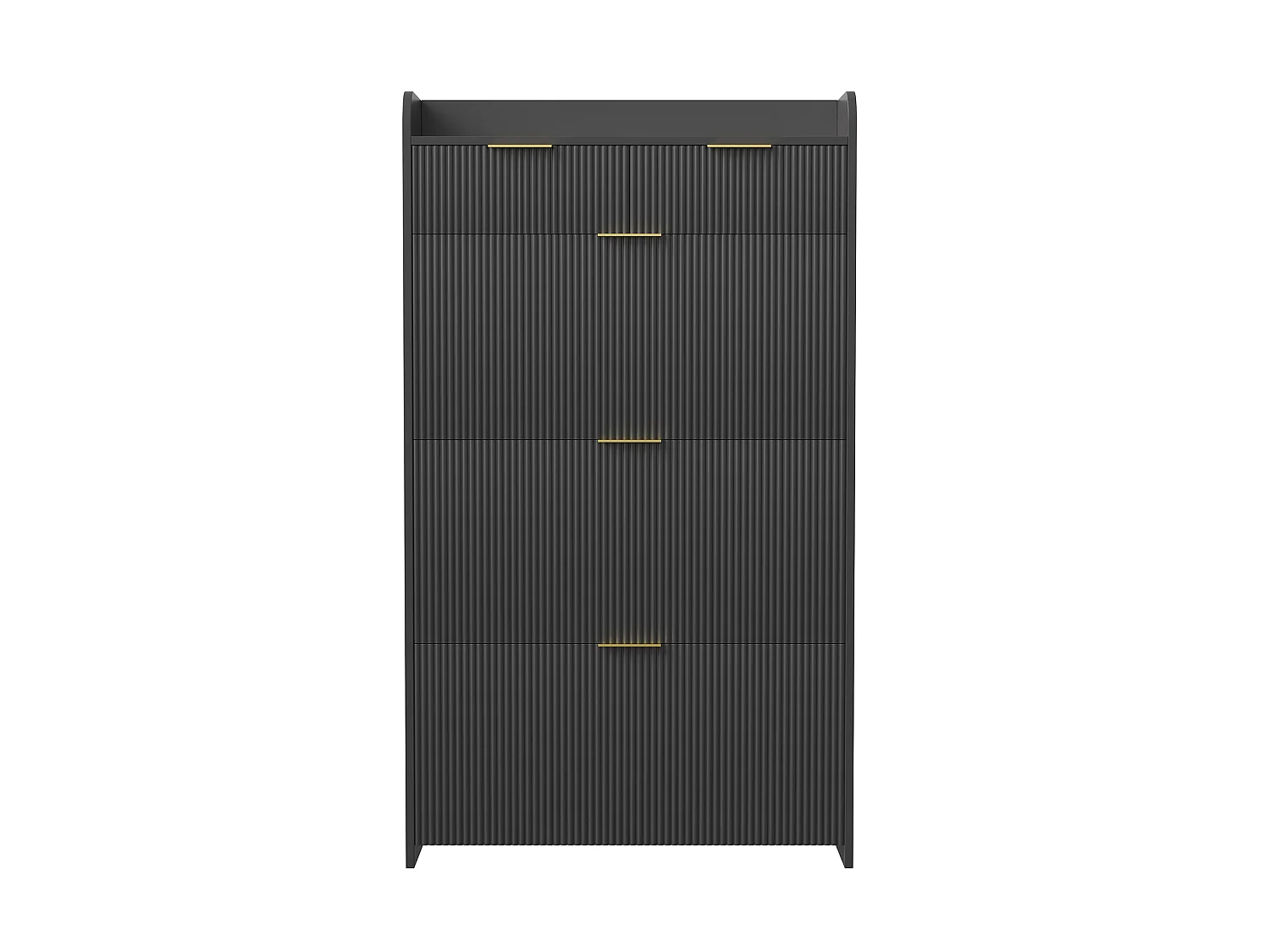 Meuble à Chaussures Slim avec 3 Abattants et 2 Tiroirs, Armoire à Chaussures avec Panneaux Rainurés et Poignées Dorées pour Entrée, 77x24x133cm, Noir
