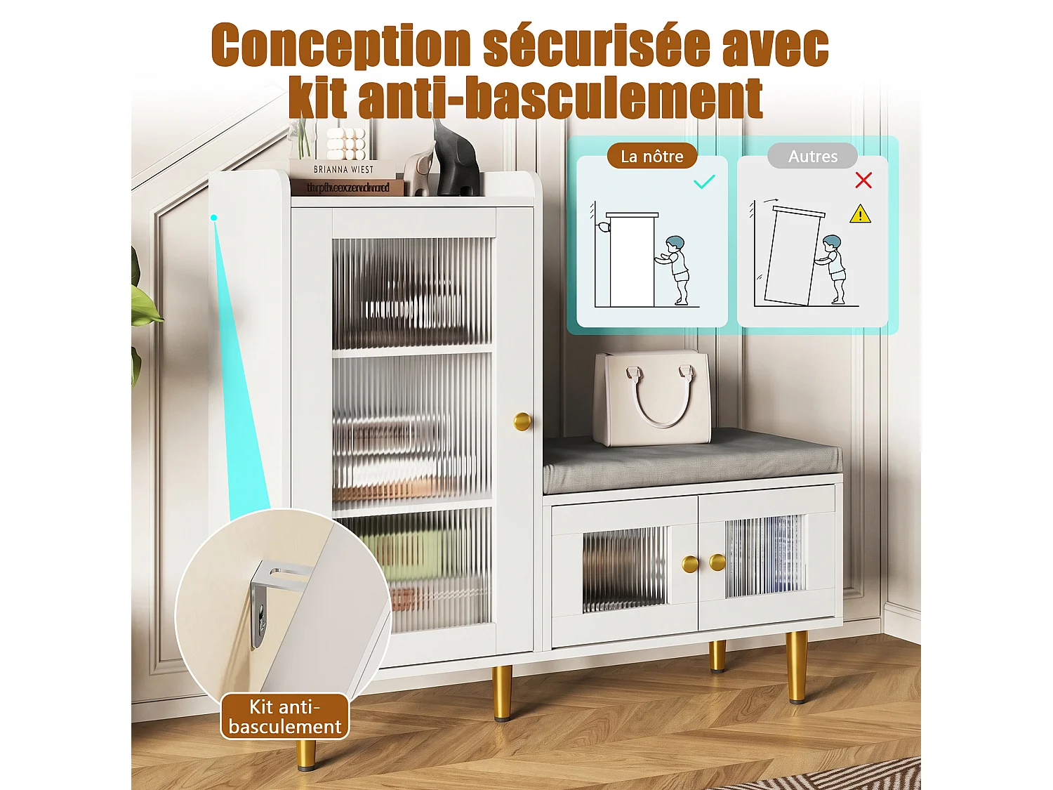 Banc à Chaussures avec Tabouret et Étageres réglables, Armoire à Chaussures avec Assise, Meuble à Chaussures en Porte, pour Entrée, 100x35x90cm, Blanc