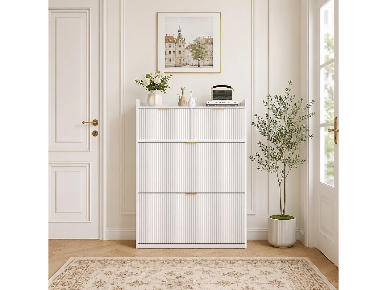 Meuble à Chaussures Slim pour Entrée, Armoire à Chaussures avec 2 Tiroirs Abattants, Organisateur de Chaussures Gain de Place, 80x24x110cm, Blanc