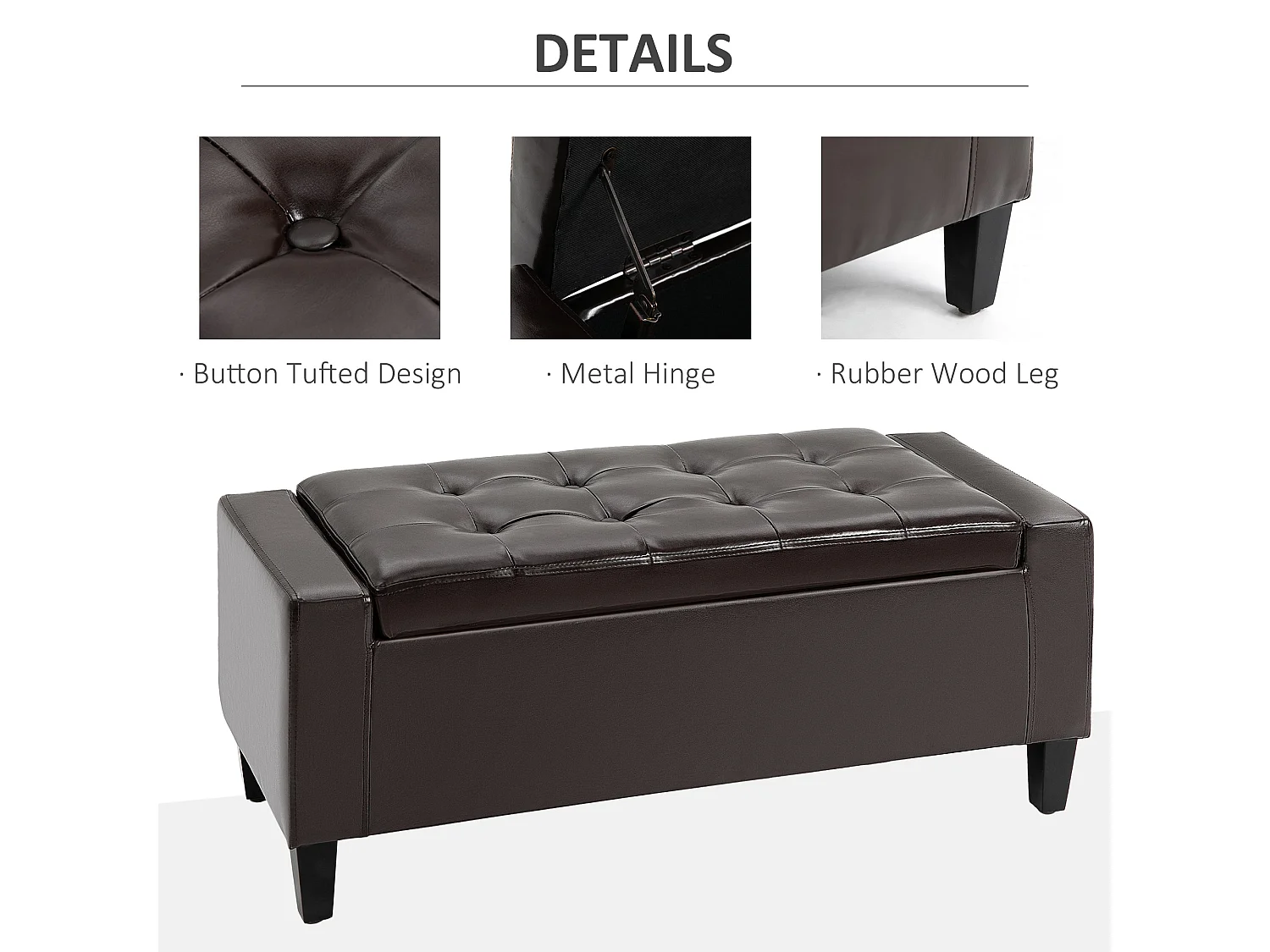 Rira Brown Faux Leather Storage Piano Bench Diamond Tufted Seat