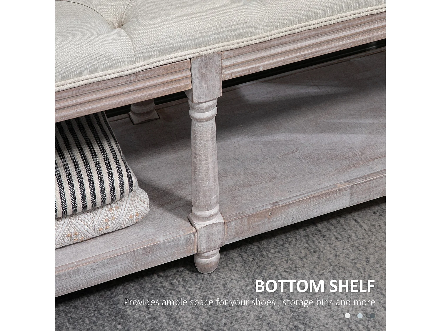 Lono Cream 2 Tier Vintage Style Storage Bench with Button Tufted Seat