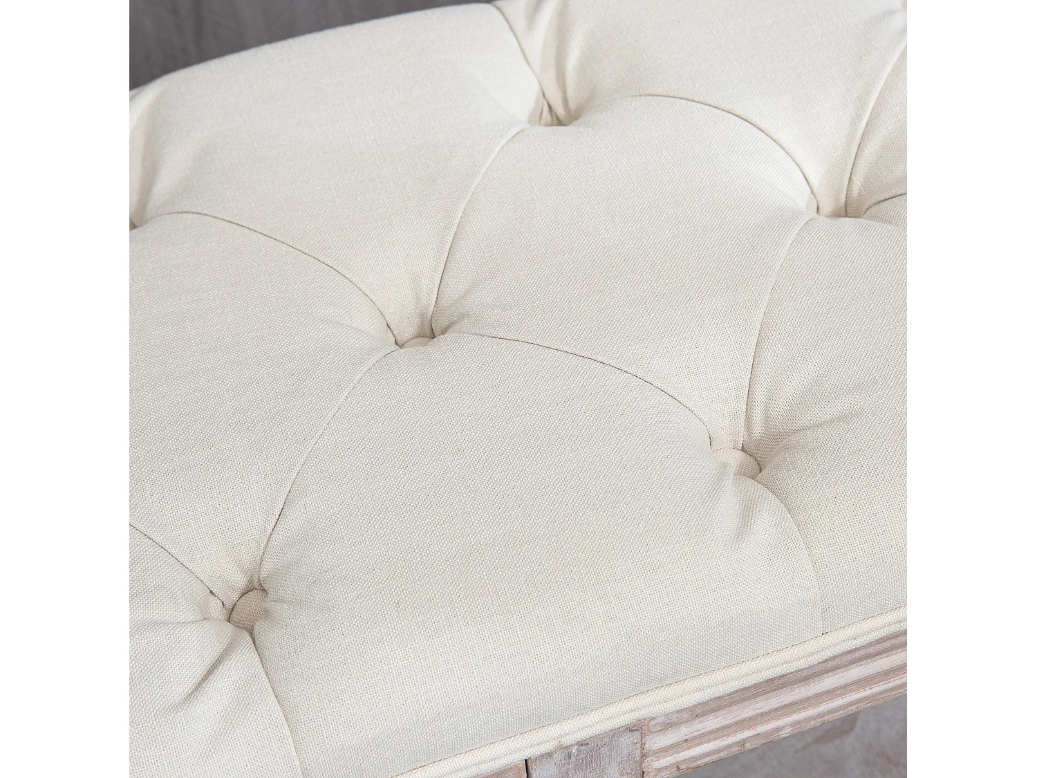 Lono Cream 2 Tier Vintage Style Storage Bench with Button Tufted Seat