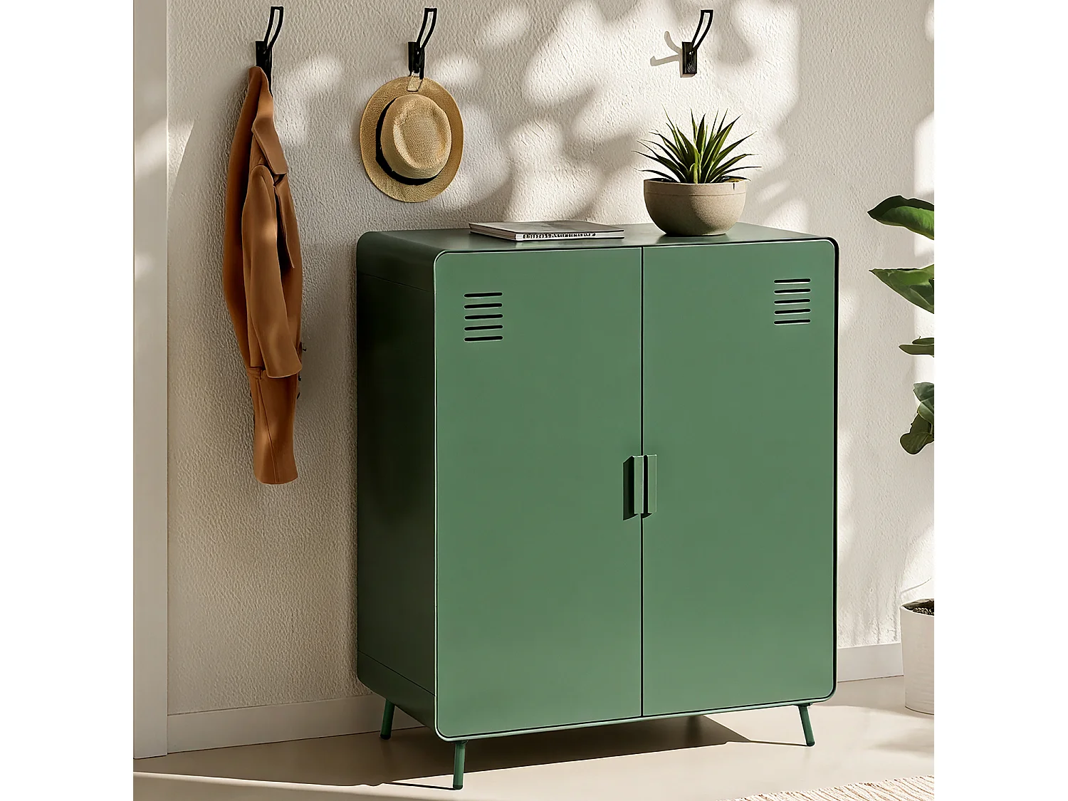 WALNUT - Armoire à chaussures métallique 2 portes avec 3 niveaux de rangement industriel en vert