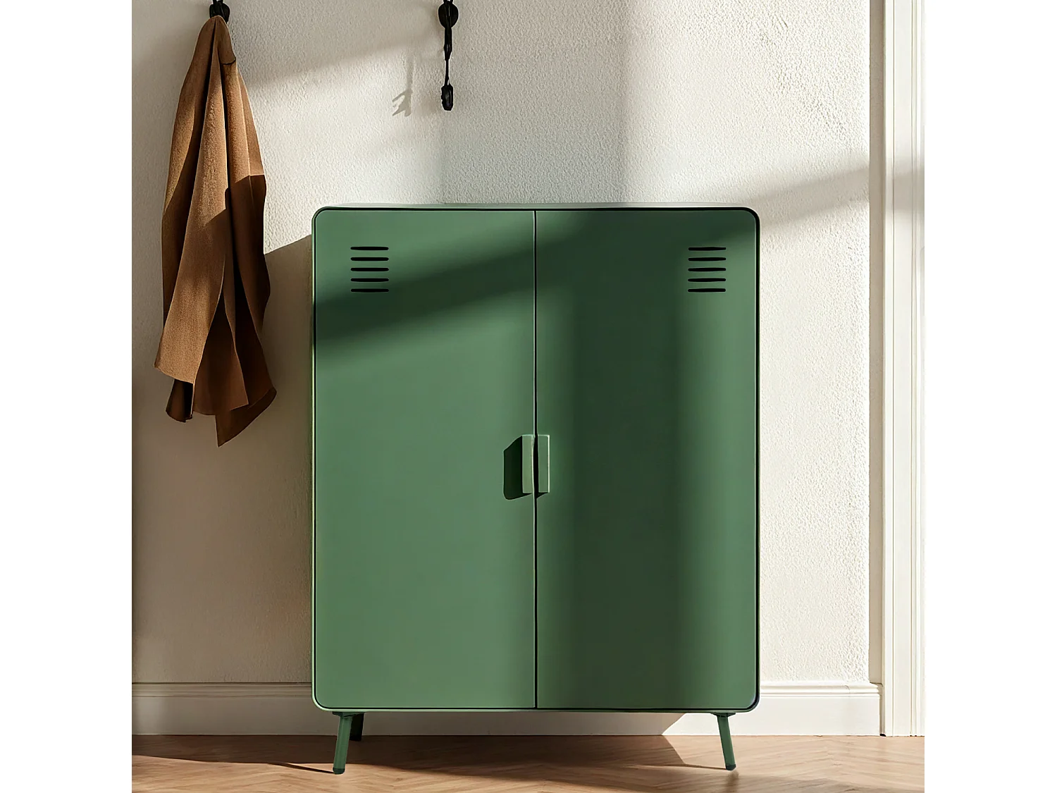WALNUT - Armoire à chaussures métallique 2 portes avec 3 niveaux de rangement industriel en vert