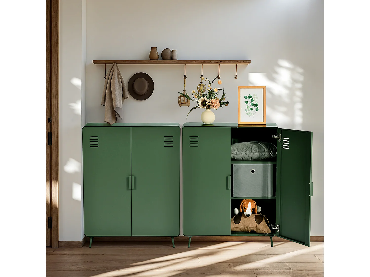 WALNUT - Armoire à chaussures métallique 2 portes avec 3 niveaux de rangement industriel en vert