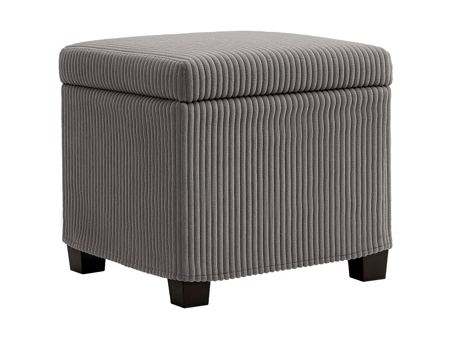 Creccette Grey Corduroy Square Storage Ottoman Bench with Removable Lid