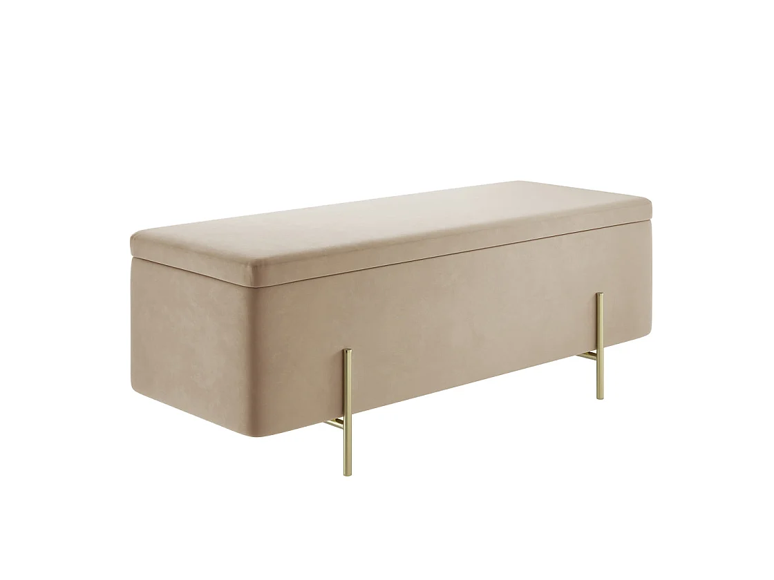 Elowen Rectangle Storage Ottoman Bench Cream Velvet Brushed Gold Legs
