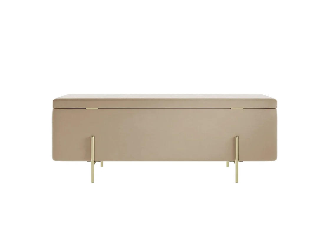 Elowen Rectangle Storage Ottoman Bench Cream Velvet Brushed Gold Legs