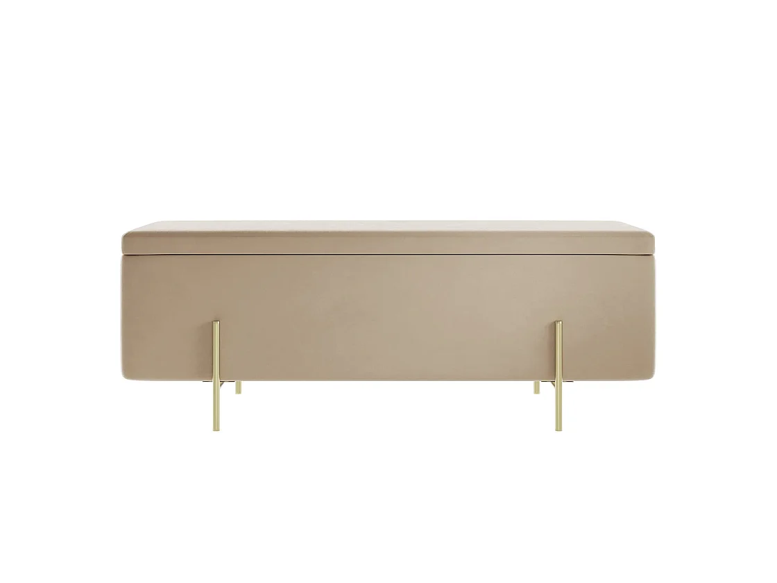 Elowen Rectangle Storage Ottoman Bench Cream Velvet Brushed Gold Legs