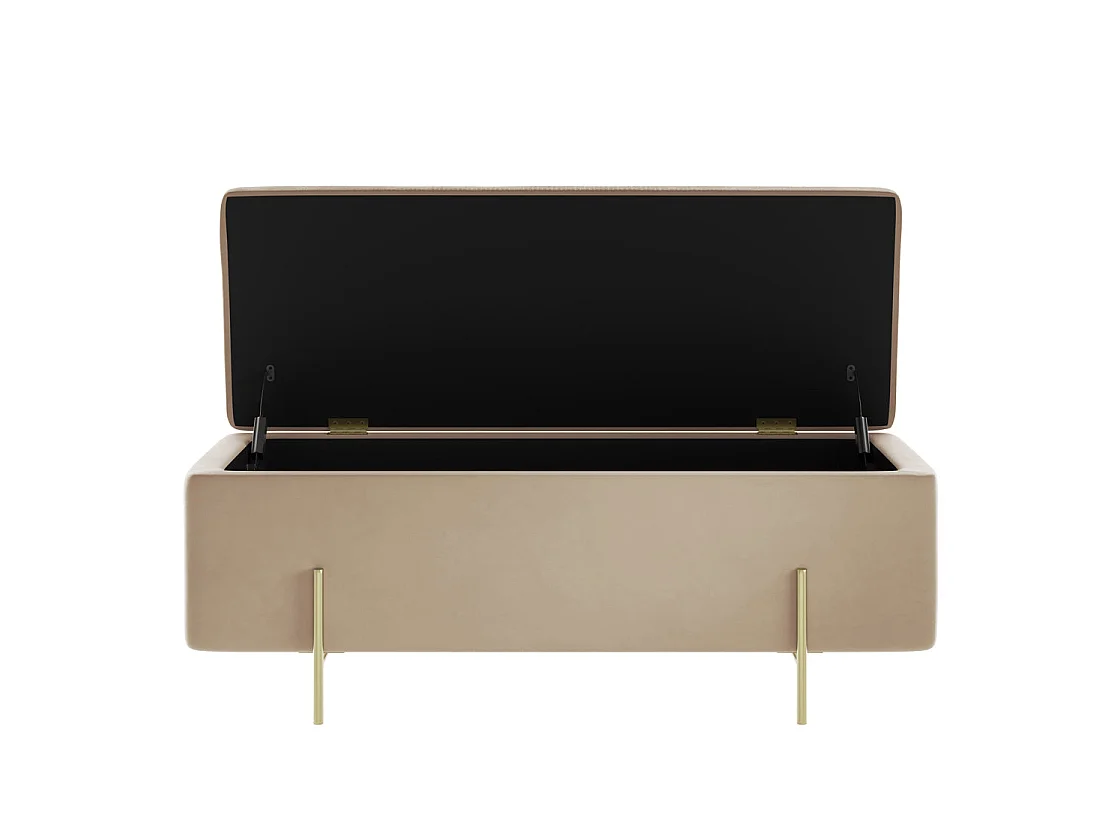 Elowen Rectangle Storage Ottoman Bench Cream Velvet Brushed Gold Legs