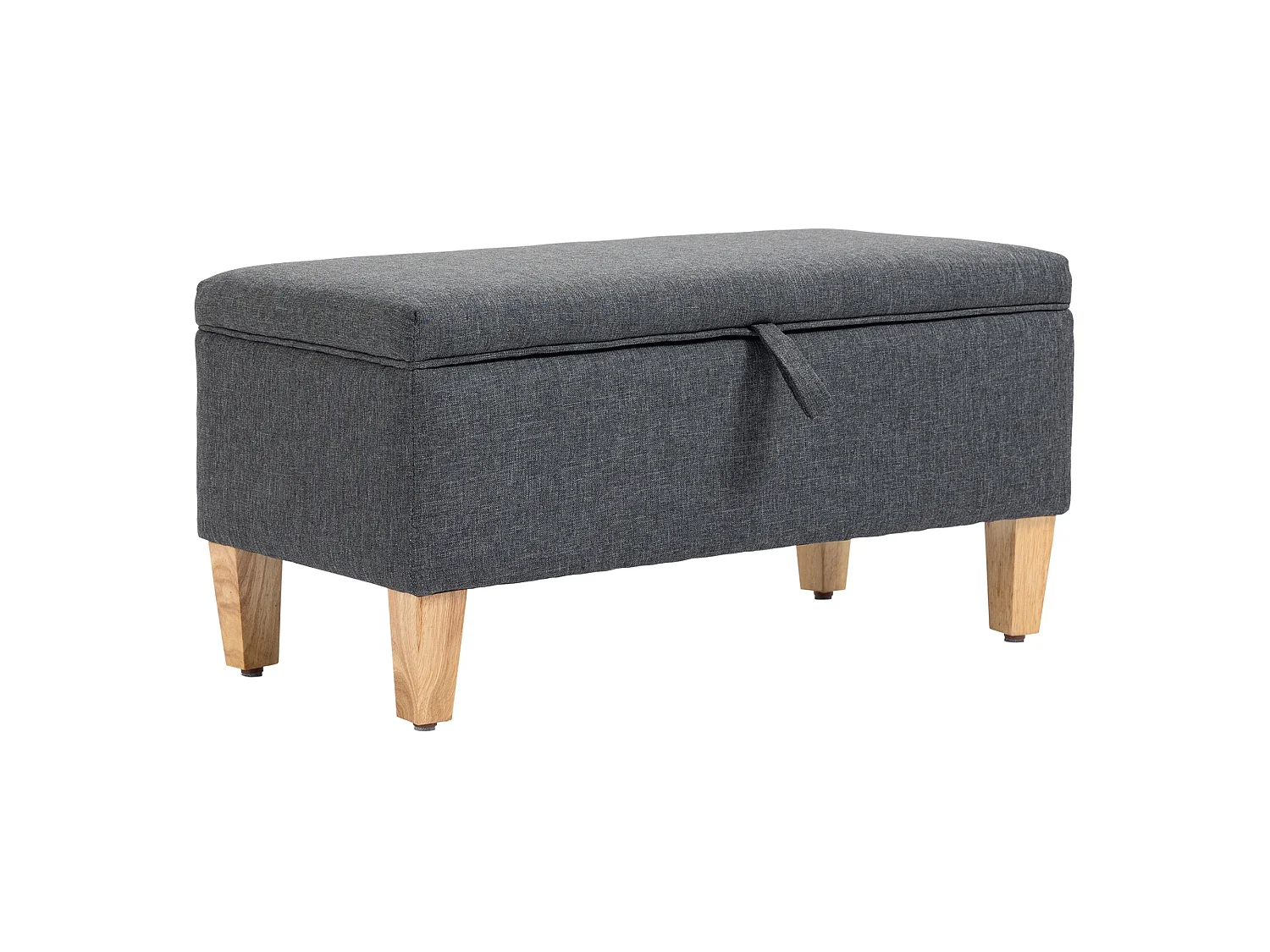 Cose Linen Effect Dark Grey Storage Ottoman with Padded Seat and Natural Wooden Legs