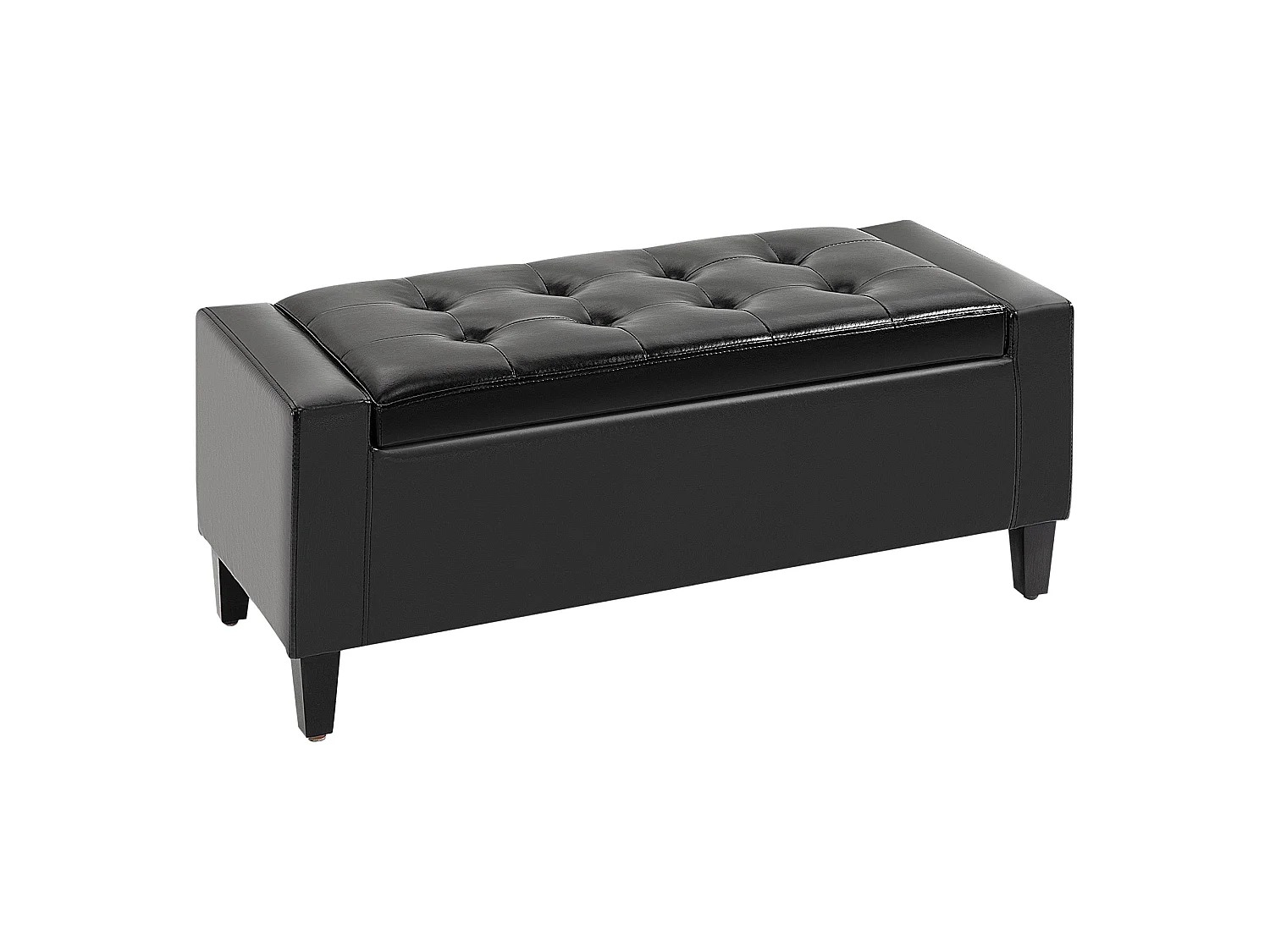Sabata Black Faux Leather Storage Ottoman Bench with Lift Up Diamond Tufted Lid