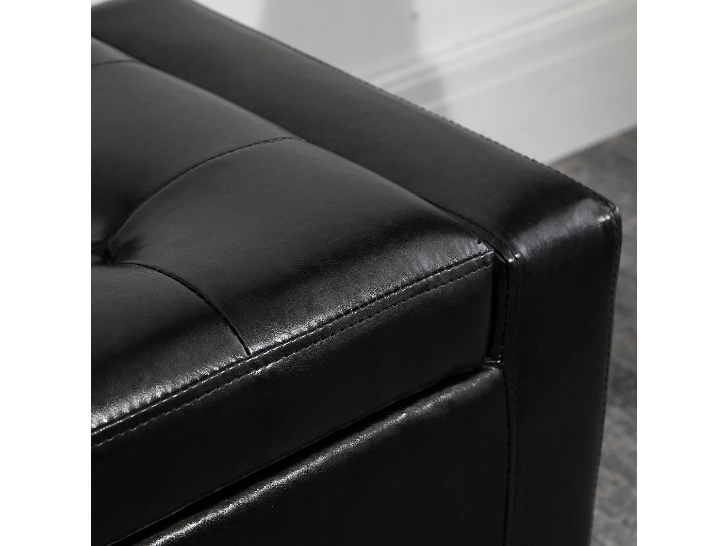 Sabata Black Faux Leather Storage Ottoman Bench with Lift Up Diamond Tufted Lid