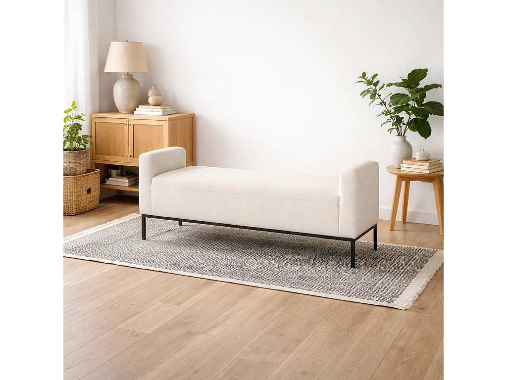 Brooklyn Ivory Linen Bench Matt Black Metal Legs