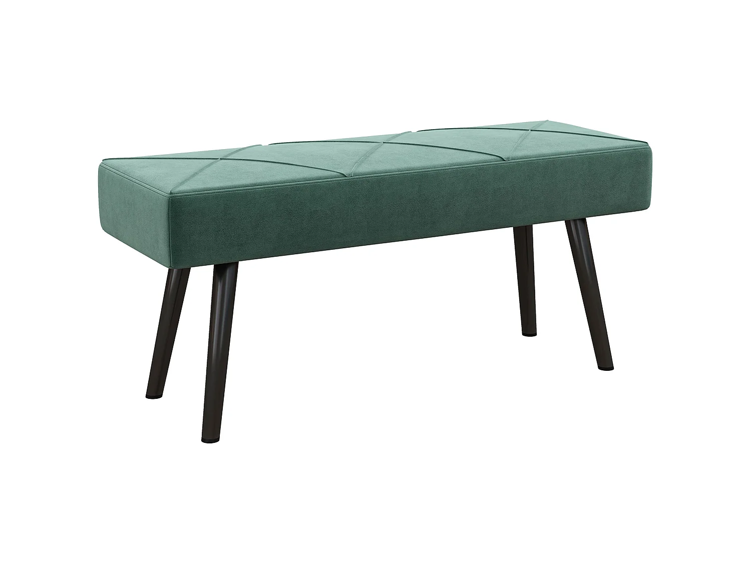 Mazuka Green Velvet Feel End of Bed Bench Rectangular X Stitch Black Powder Coated Metal Legs