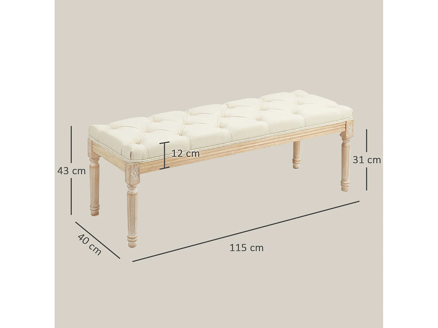 Vero Vintage Cream White Wooden Bed End Bench 115cm