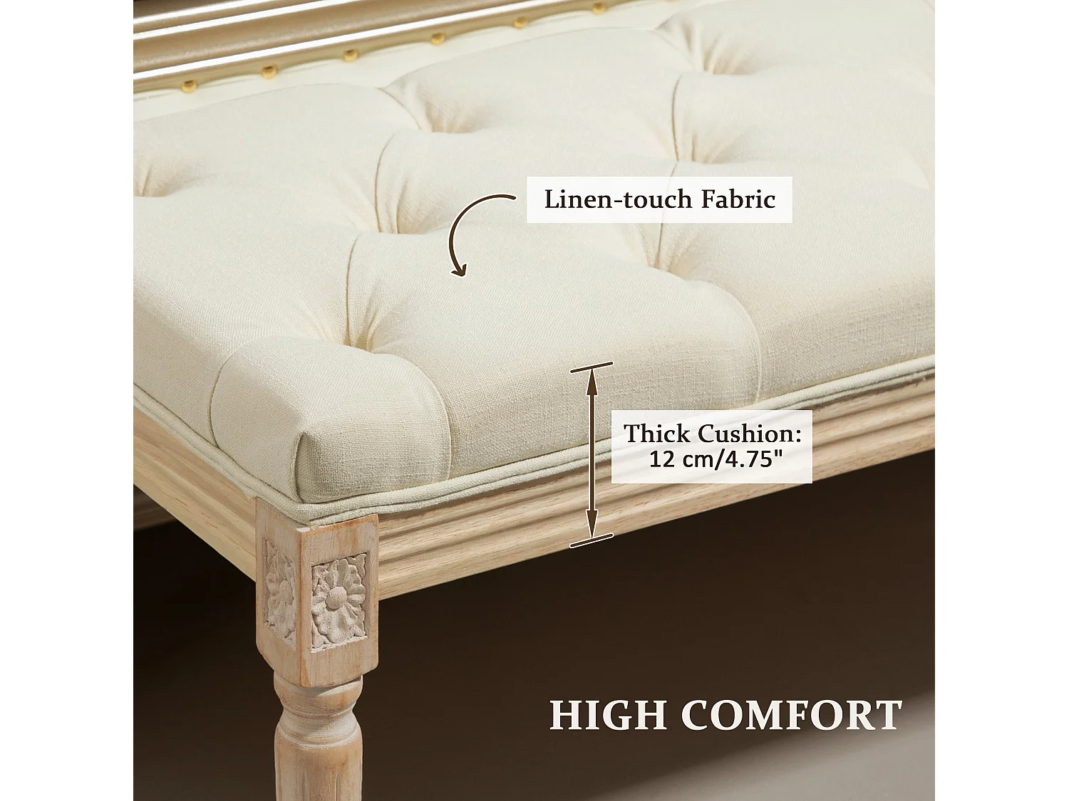 Vero Vintage Cream White Wooden Bed End Bench 115cm