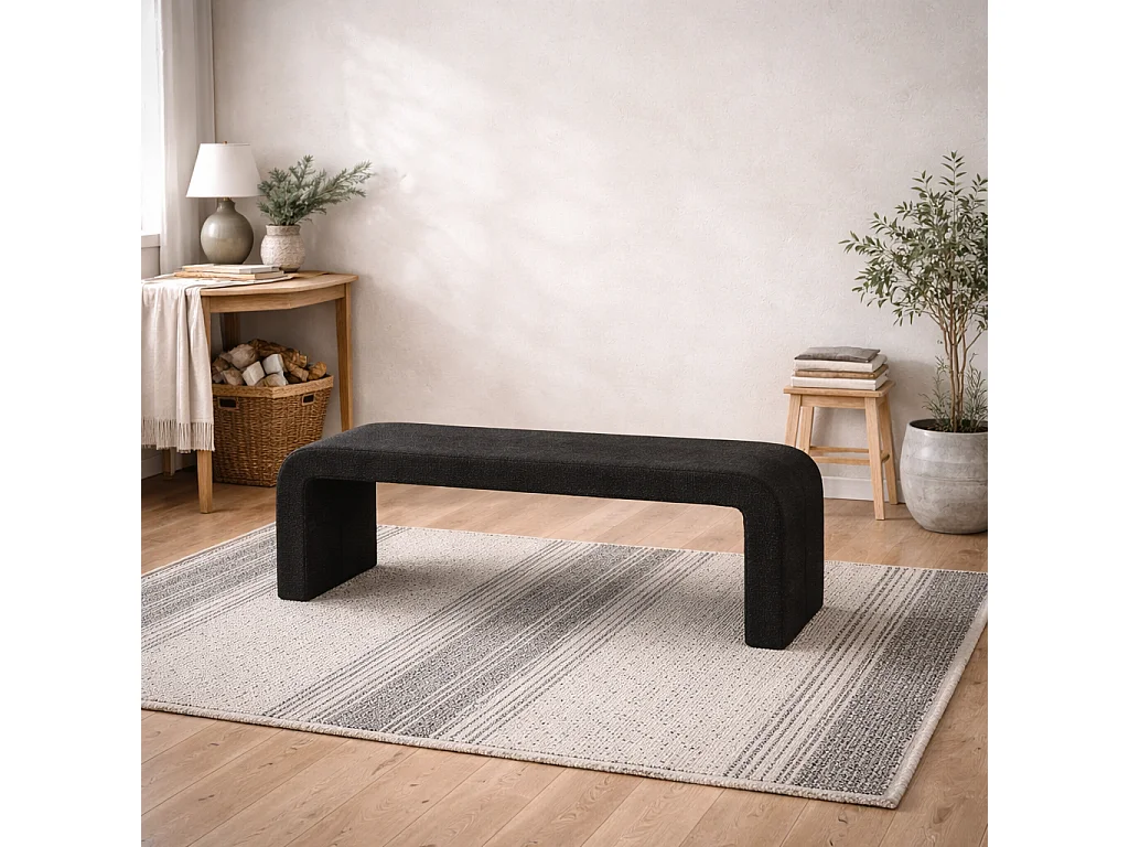 Palermo Curved Black Bouclé Upholstered Hallway Bench