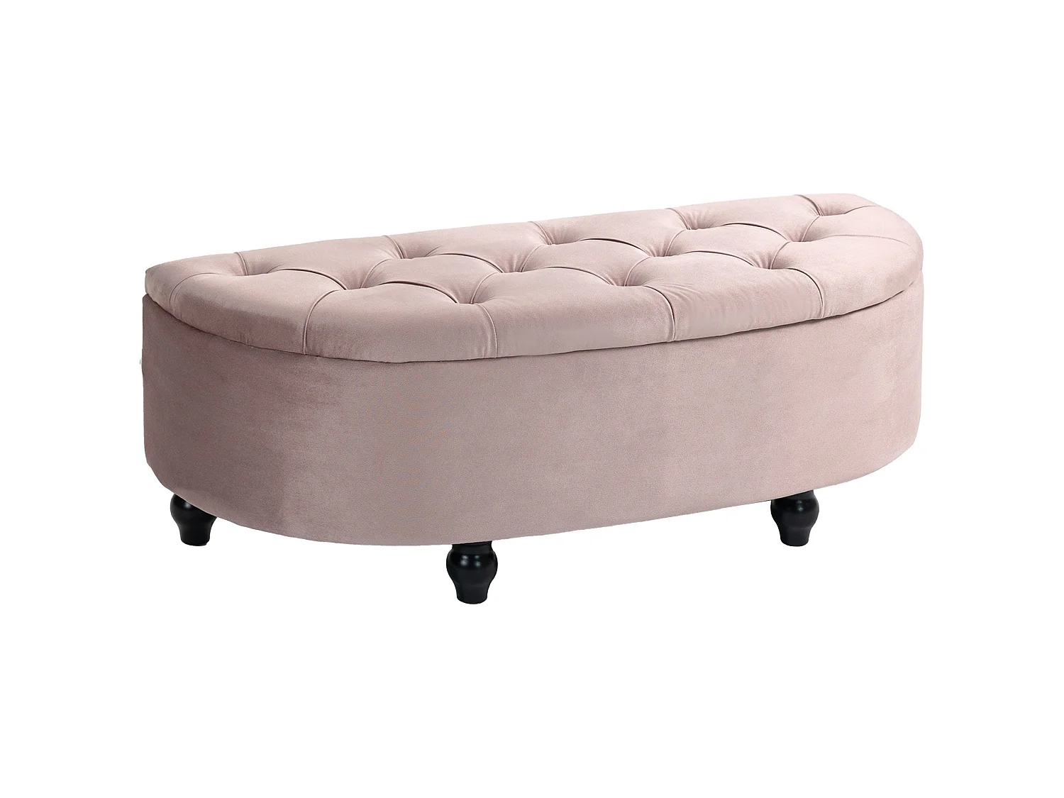 Rafili Velvet Pink Semi Circle Storage Bench with Tufted Seat