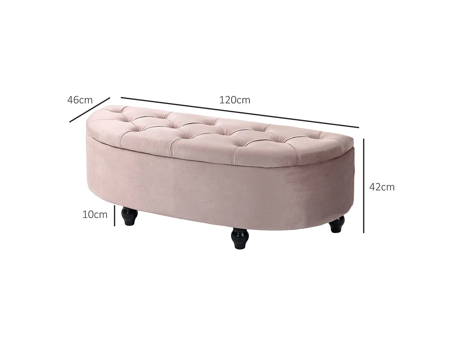 Rafili Velvet Pink Semi Circle Storage Bench with Tufted Seat