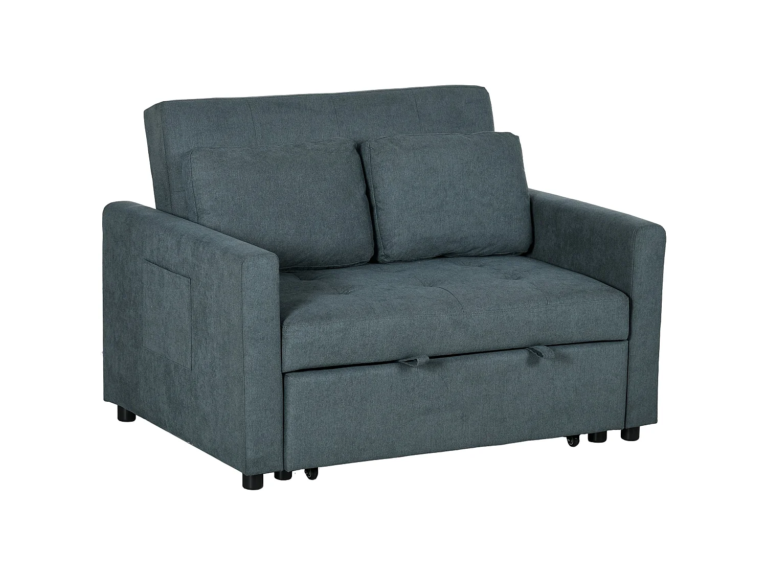 Matano Maso Charcoal Grey 2 Seater Sofa Bed with Side Pockets and Cushions