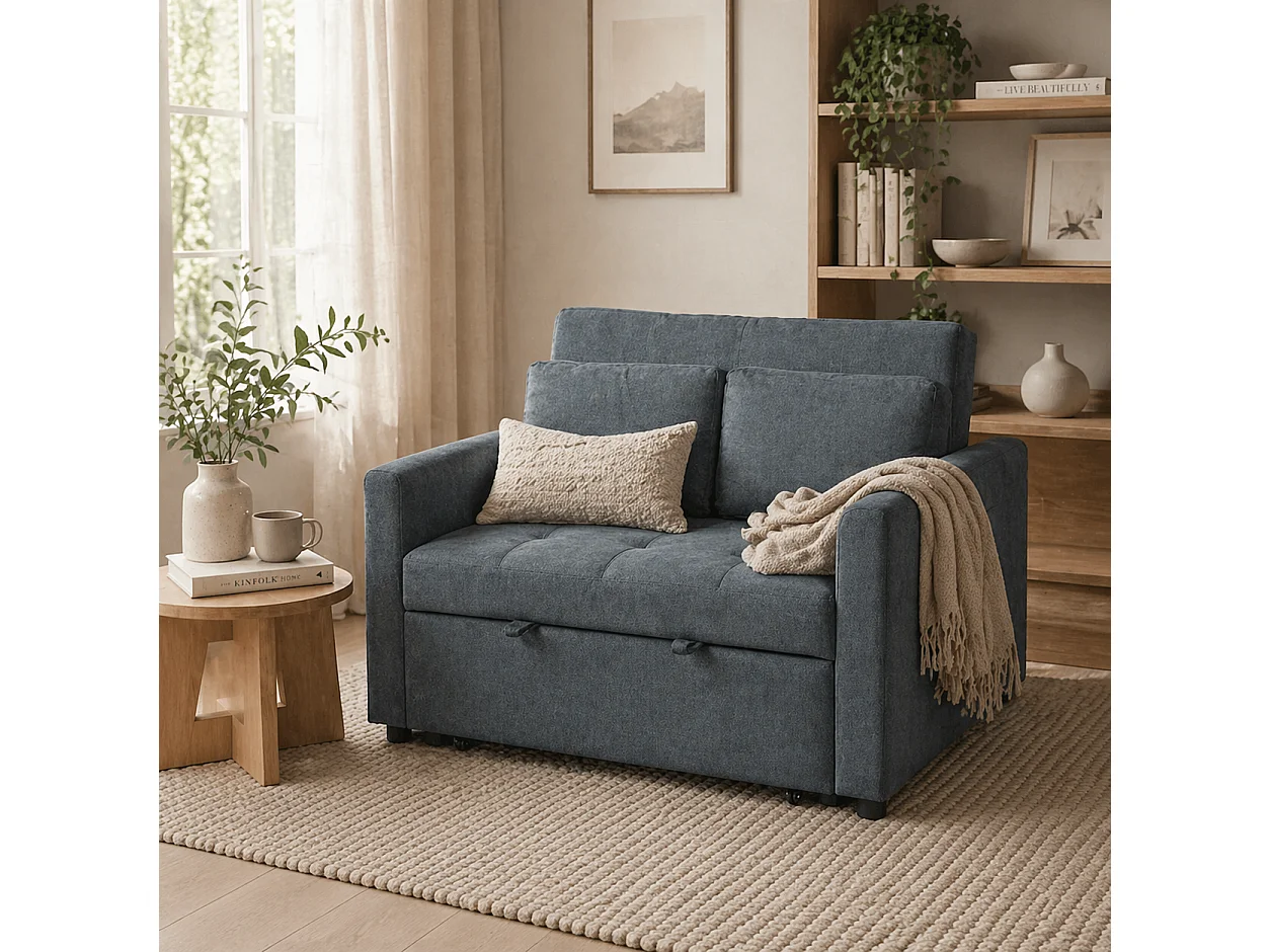 Matano Maso Charcoal Grey 2 Seater Sofa Bed with Side Pockets and Cushions