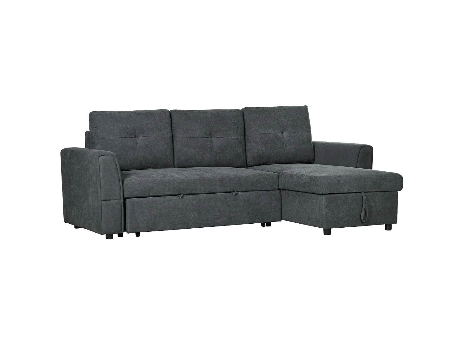 Moso 3 Seater Convertible Sofa Bed Dark Grey Reversible Chaise Hidden Storage