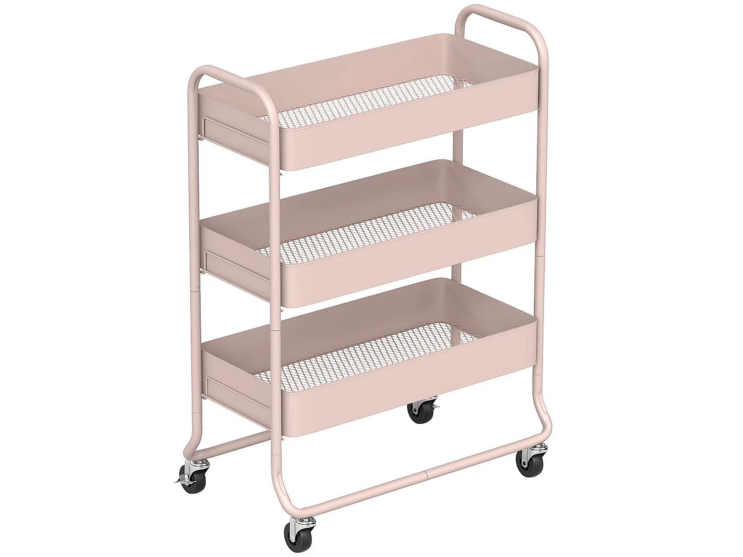 Noluli Doha 3 Tier Light Pink Rolling Utility Trolley with Mesh Baskets