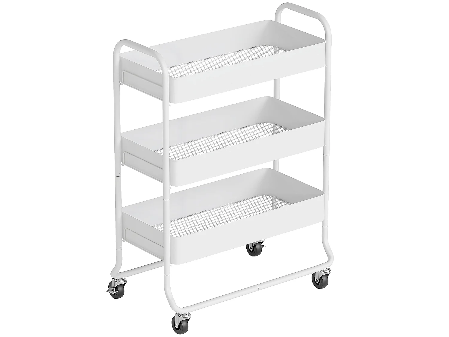 Saseta Sosa 3 Tier White Metal Rolling Utility Trolley with Mesh Baskets