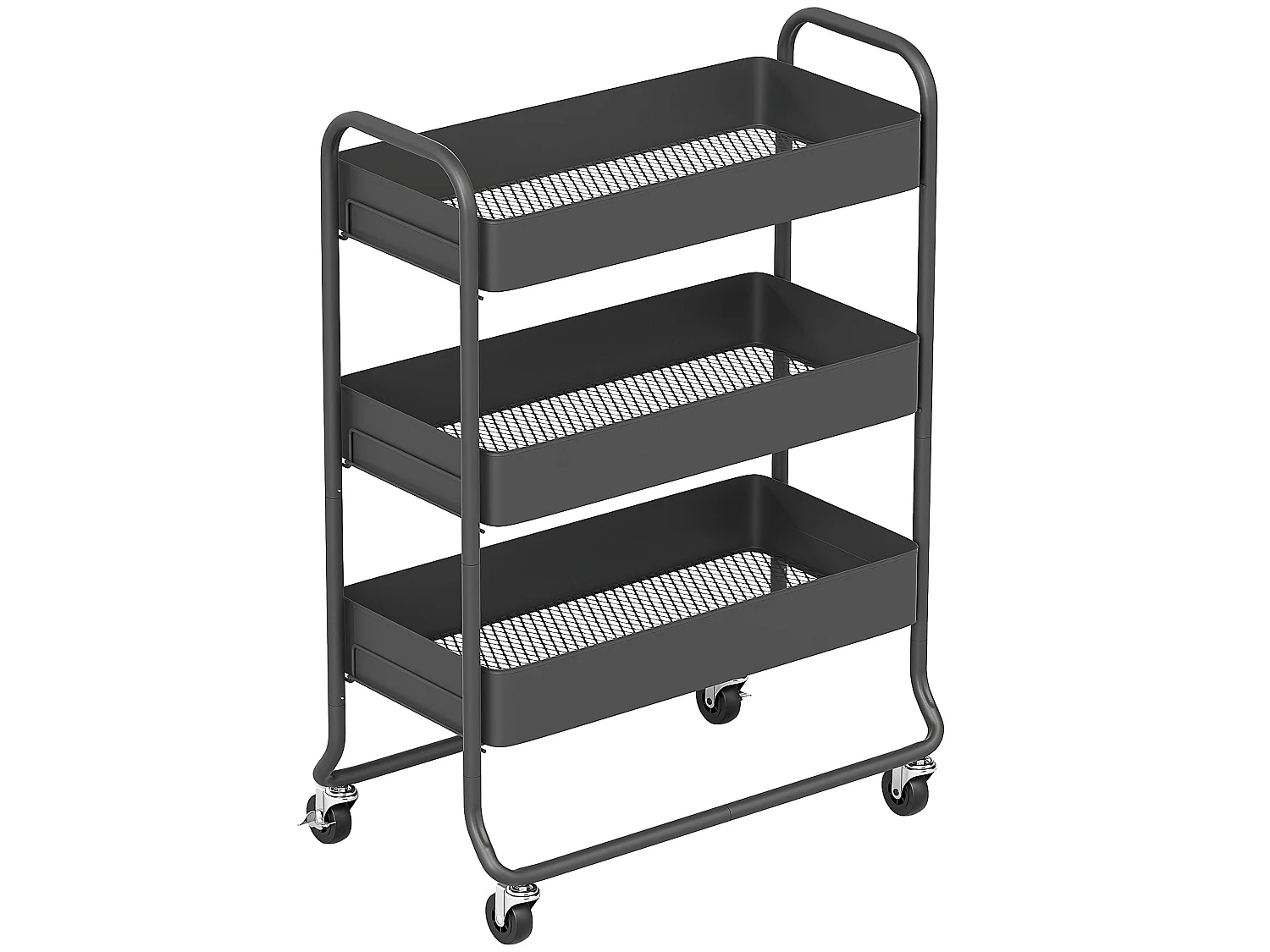 Rakemi 3 Tier Black Rolling Utility Trolley with Mesh Baskets