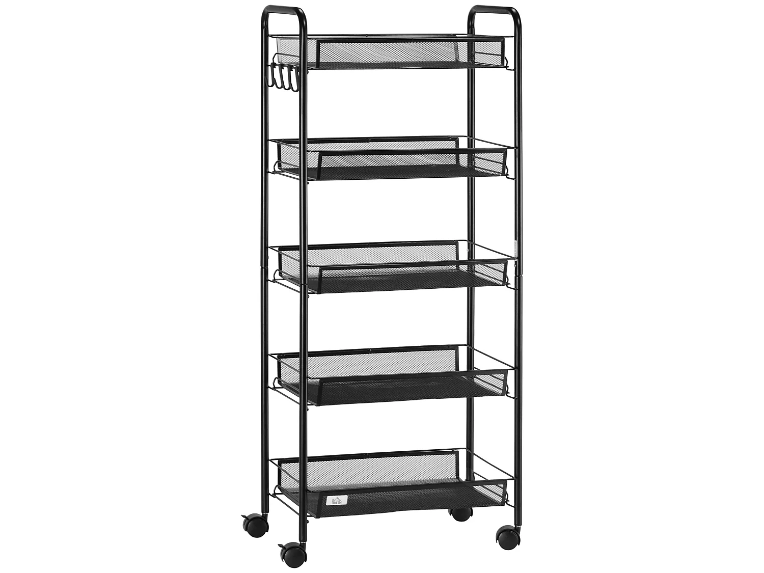 Velu 5 Tier Black Steel Storage Trolley with Wheels