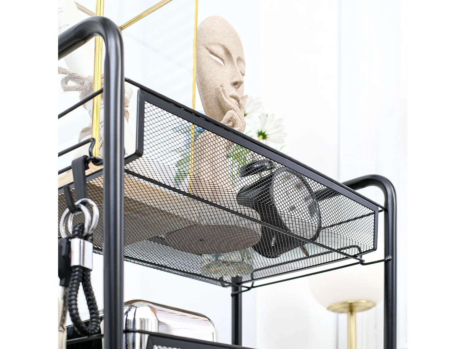 Velu 5 Tier Black Steel Storage Trolley with Wheels