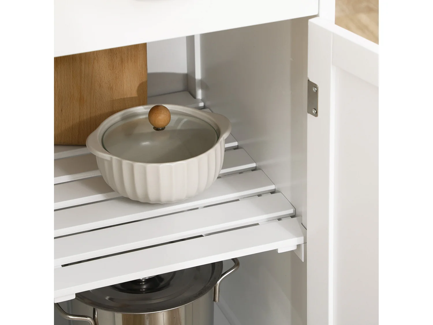 Sohavi White Kitchen Trolley with Marble Effect Top Wine Rack and Drawer