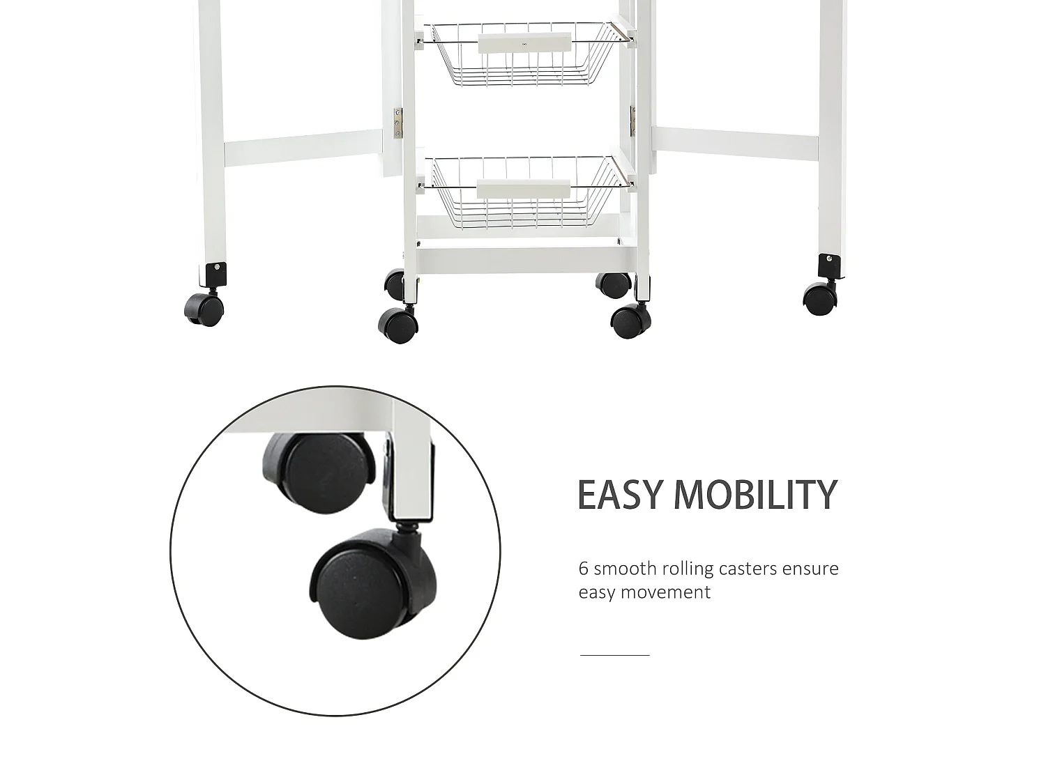 Ziha Drop Leaf Kitchen Trolley Oak Tone and White with Baskets and Wheels