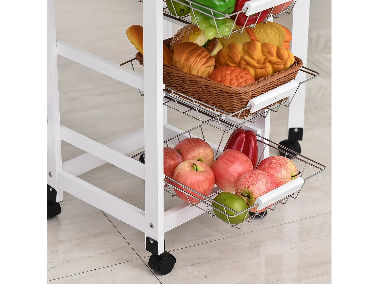 Ziha Drop Leaf Kitchen Trolley Oak Tone and White with Baskets and Wheels