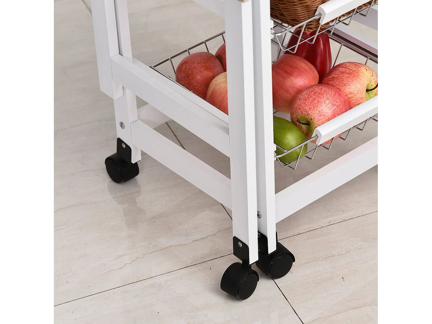 Ziha Drop Leaf Kitchen Trolley Oak Tone and White with Baskets and Wheels