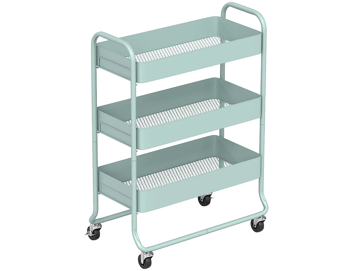 Nokeyo Light Green 3 Tier Rolling Utility Trolley with Mesh Baskets