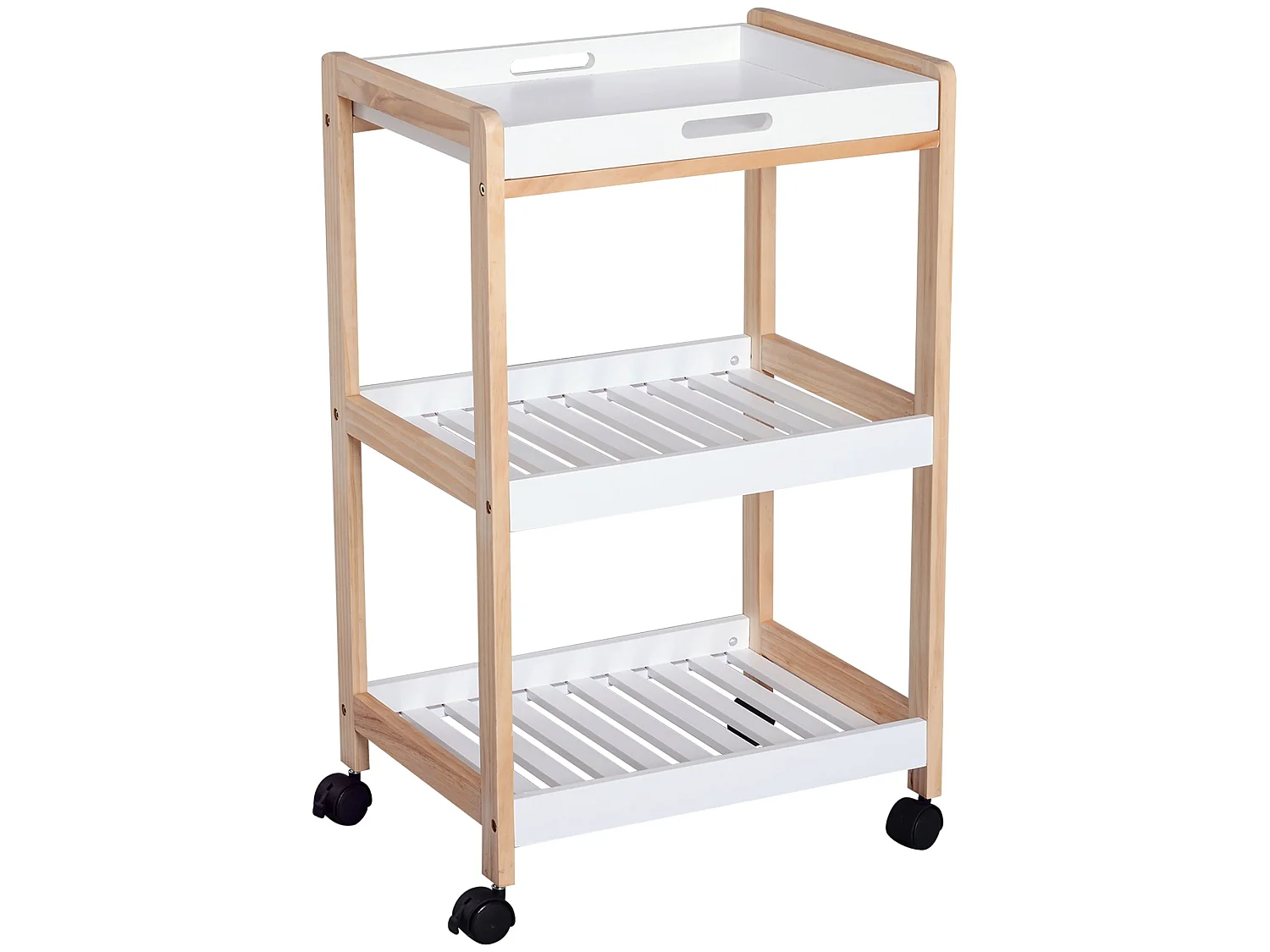 Vesa Wooden 3 Tier Mobile Kitchen Trolley White and Natural Wood 46x35x74.5cm