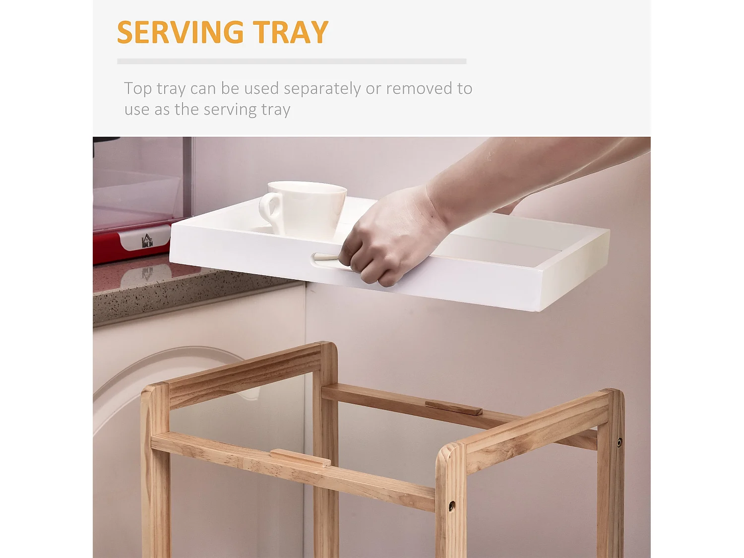 Vesa Wooden 3 Tier Mobile Kitchen Trolley White and Natural Wood 46x35x74.5cm
