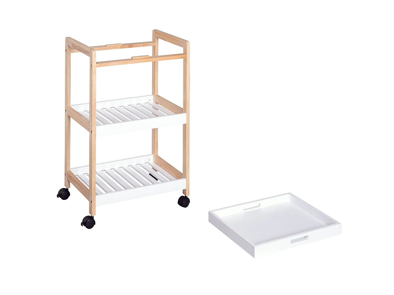 Vesa Wooden 3 Tier Mobile Kitchen Trolley White and Natural Wood 46x35x74.5cm