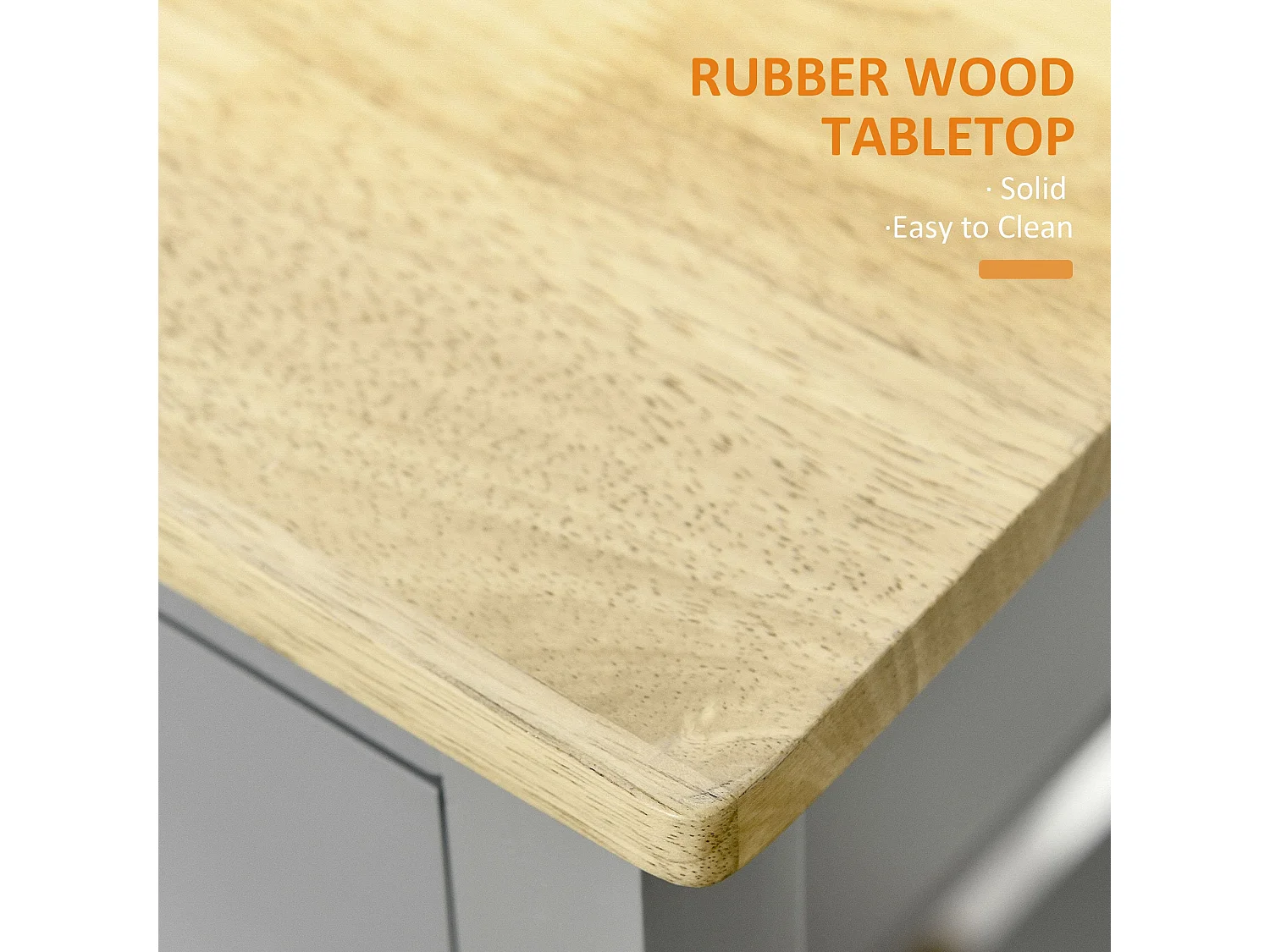 Vena Wooden Grey and Natural Kitchen Trolley Rubberwood Worktop Drawer and Shelves